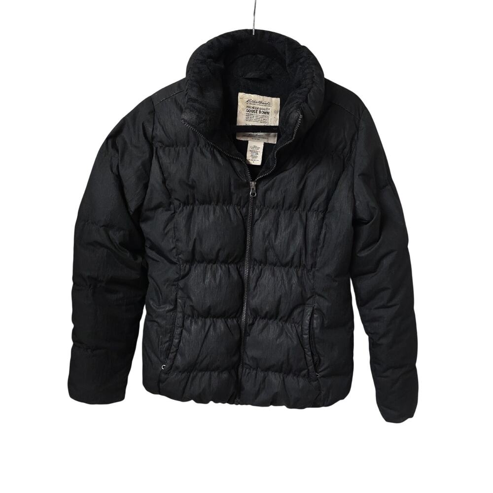 Eddie Bauer Premium Quality Goose Down Puffer Black Jacket Womens Size Small